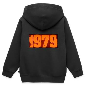 1979 - Kinder Premium Organic Zip Hoodie - Schwarz - Hinten - AI Model Kid Male (0cm)