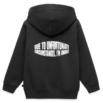 En raison de circonstances malheureuses, je suis éveillé 8 - Sweat Premium à capuche zippé enfant bio - noir - Dos - AI Model Kid Male (0cm)