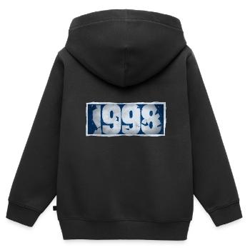 1998 - Kinder Premium Organic Zip Hoodie - Schwarz - Hinten - AI Model Kid Male (0cm)