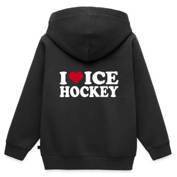 I Love Ice Hockey Eishockey - Kinder Premium Organic Zip Hoodie - Schwarz - Hinten - AI Model Kid Male (0cm)