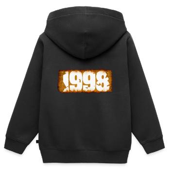1998 - Kinder Premium Organic Zip Hoodie - Schwarz - Hinten - AI Model Kid Male (0cm)