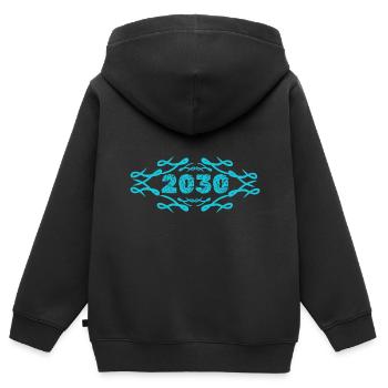 Year 2030 - Kids Premium Organic Zip-up Hoodie - black - Back - AI Model Kid Male (0cm)