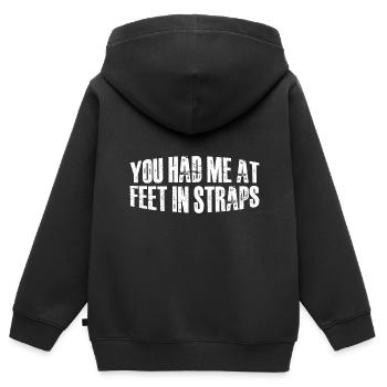 Tu m’as eu aux pieds dans les sangles 44 - Sweat Premium à capuche zippé enfant bio - noir - Dos - AI Model Kid Male (0cm)