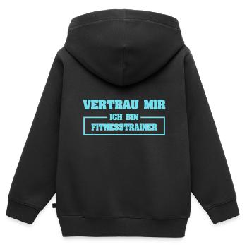 Fitnesstrainer als Lustig - Kinder Premium Organic Zip Hoodie - Schwarz - Hinten - AI Model Kid Male (0cm)