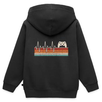 Gaming Konsole Herzschlag - Kinder Premium Organic Zip Hoodie - Schwarz - Hinten - AI Model Kid Male (0cm)