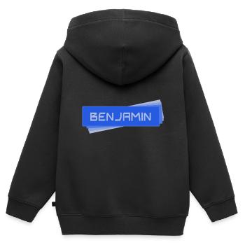 Namensschild Benjamin - Kinder Premium Organic Zip Hoodie - Schwarz - Hinten - AI Model Kid Male (0cm)