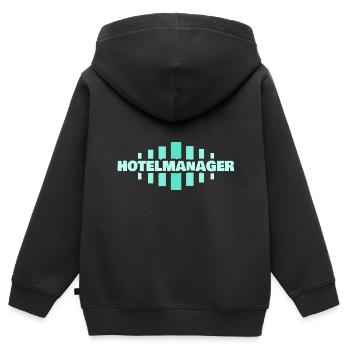 Métier de directeur d’hôtel - Sweat Premium à capuche zippé enfant bio - noir - Dos - AI Model Kid Male (0cm)