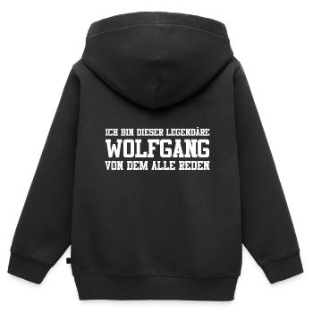 Wolfgang Name Design - Kinder Premium Organic Zip Hoodie - Schwarz - Hinten - AI Model Kid Male (0cm)
