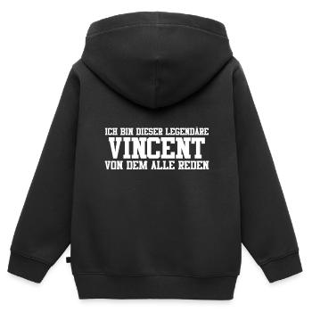Vincent Name Design - Kinder Premium Organic Zip Hoodie - Schwarz - Hinten - AI Model Kid Male (0cm)