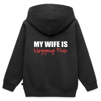Ma femme Vlagging. Soutenir le mari Gesch - Sweat Premium à capuche zippé enfant bio - noir - Dos - AI Model Kid Male (0cm)