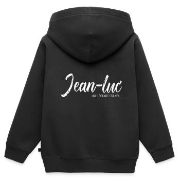 Jean luc une légende Cadeau T shirt Jean luc - Sweat Premium à capuche zippé enfant bio - noir - Dos - AI Model Kid Male (0cm)