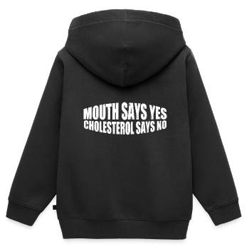 Mouth Says Yes, Cholesterol Says No 4 - Kinder Premium Organic Zip Hoodie - Schwarz - Hinten - AI Model Kid Male (0cm)