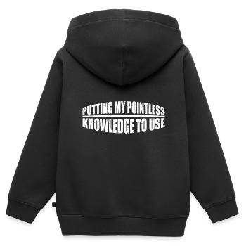Mettre mes connaissances inutiles à profit 4 - Sweat Premium à capuche zippé enfant bio - noir - Dos - AI Model Kid Male (0cm)