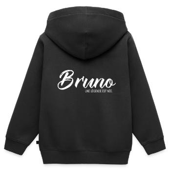 Bruno une légende Cadeau T shirt bruno - Sweat Premium à capuche zippé enfant bio - noir - Dos - AI Model Kid Male (0cm)
