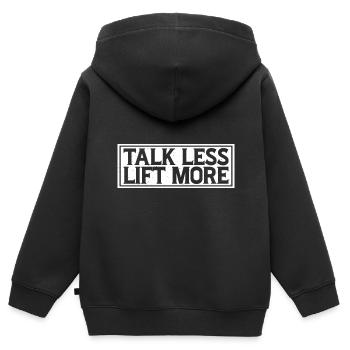 Parler moins Soulever plus 15 - Sweat Premium à capuche zippé enfant bio - noir - Dos - AI Model Kid Male (0cm)