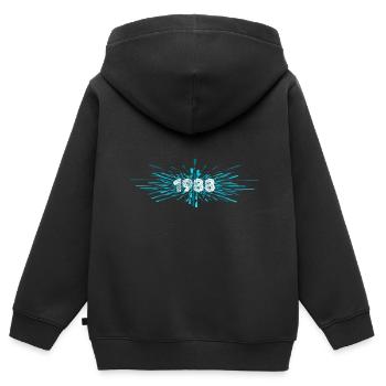 Fondée en 1988 - Sweat Premium à capuche zippé enfant bio - noir - Dos - AI Model Kid Male (0cm)