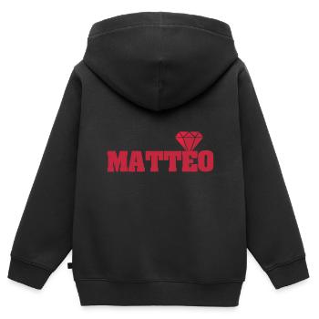 Idée cadeau Matteo - Sweat Premium à capuche zippé enfant bio - noir - Dos - AI Model Kid Male (0cm)