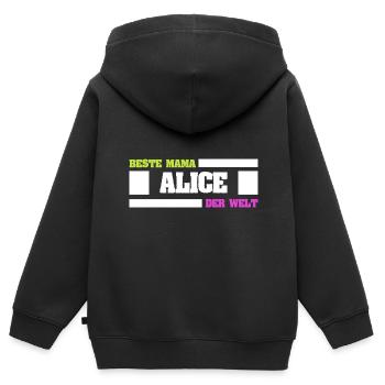 Cadeau pour Alice - Sweat Premium à capuche zippé enfant bio - noir - Dos - AI Model Kid Male (0cm)