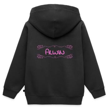 Alwin as a name - Kids Premium Organic Zip-up Hoodie - black - Back - AI Model Kid Male (0cm)