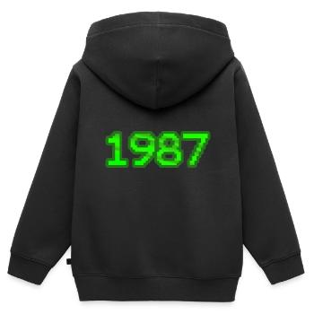1987 - Kinder Premium Organic Zip Hoodie - Schwarz - Hinten - AI Model Kid Male (0cm)