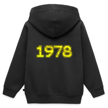 1978 - Kinder Premium Organic Zip Hoodie - Schwarz - Hinten - AI Model Kid Male (0cm)