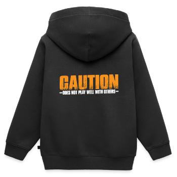 Caution Does Not Play Well With Others 65 - Kinder Premium Organic Zip Hoodie - Schwarz - Hinten - AI Model Kid Male (0cm)