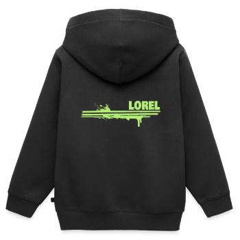 Farbklecks Lorel - Kinder Premium Organic Zip Hoodie - Schwarz - Hinten - AI Model Kid Male (0cm)