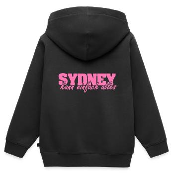 Sydney - Kinder Premium Organic Zip Hoodie - Schwarz - Hinten - AI Model Kid Male (0cm)