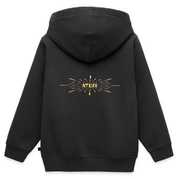 Nom Atome Chimie Atomique Neutron Electron - Sweat Premium à capuche zippé enfant bio - noir - Dos - AI Model Kid Male (0cm)