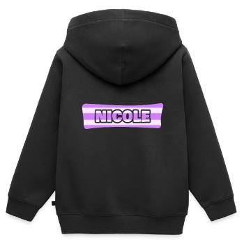 JGA bachelorette mariage prénom Nicole - Sweat Premium à capuche zippé enfant bio - noir - Dos - AI Model Kid Male (0cm)