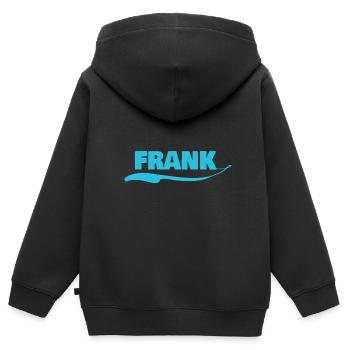 Nom de l’homme Frank - Sweat Premium à capuche zippé enfant bio - noir - Dos - AI Model Kid Male (0cm)