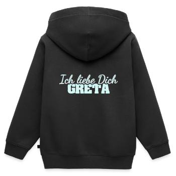 Liebe Greta - Kinder Premium Organic Zip Hoodie - Schwarz - Hinten - AI Model Kid Male (0cm)