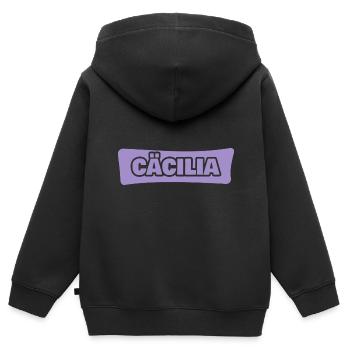 Prénom Cécile - Sweat Premium à capuche zippé enfant bio - noir - Dos - AI Model Kid Male (0cm)