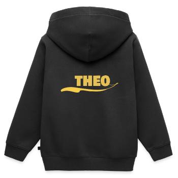 Geschenk für theo - Kinder Premium Organic Zip Hoodie - Schwarz - Hinten - AI Model Kid Male (0cm)