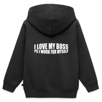 J’aime ma PS Je travaille pour moi-même 4 - Sweat Premium à capuche zippé enfant bio - noir - Dos - AI Model Kid Male (0cm)