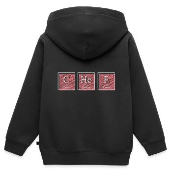 Carbone hélium fluor. Cadeau de gestionnaire de cuisine - Sweat Premium à capuche zippé enfant bio - noir - Dos - AI Model Kid Male (0cm)