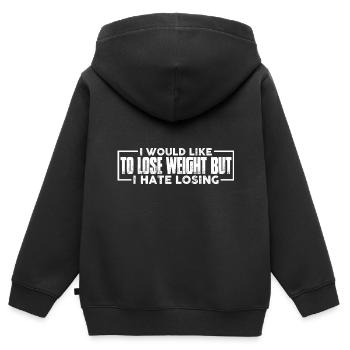 J’aimerais perdre du poids mais je déteste en perdre 4 - Sweat Premium à capuche zippé enfant bio - noir - Dos - AI Model Kid Male (0cm)
