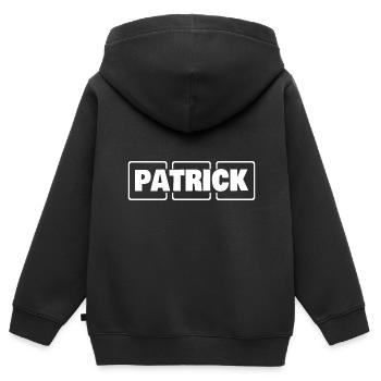 Nom de l’homme Patrick - Sweat Premium à capuche zippé enfant bio - noir - Dos - AI Model Kid Male (0cm)