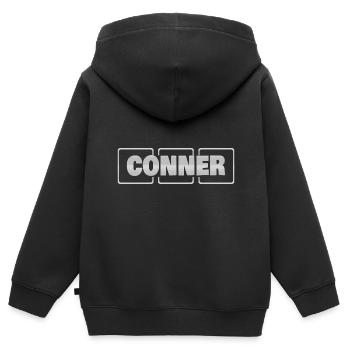Geschenkidee Conner - Kinder Premium Organic Zip Hoodie - Schwarz - Hinten - AI Model Kid Male (0cm)