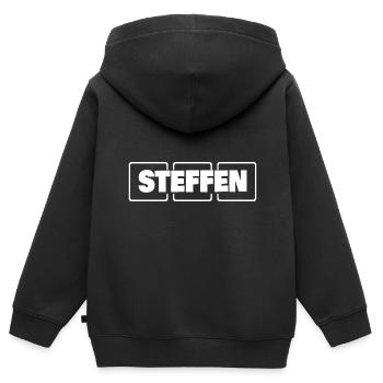 Nom: Steffen - Sweat Premium à capuche zippé enfant bio - noir - Dos - AI Model Kid Male (0cm)