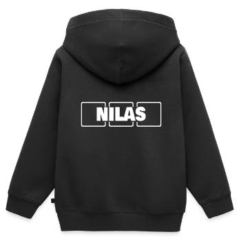 Nom : Nilas - Sweat Premium à capuche zippé enfant bio - noir - Dos - AI Model Kid Male (0cm)