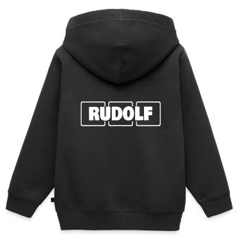 Rudolf comme nom - Sweat Premium à capuche zippé enfant bio - noir - Dos - AI Model Kid Male (0cm)