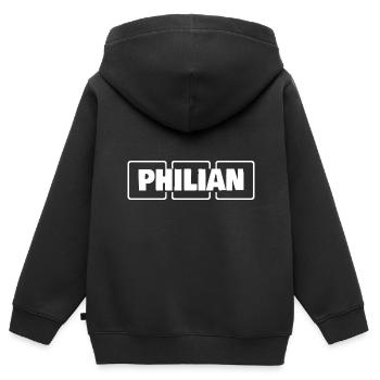 Nom Philian - Sweat Premium à capuche zippé enfant bio - noir - Dos - AI Model Kid Male (0cm)