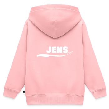 Jens comme prénom - Sweat Premium à capuche zippé enfant bio - rose - Dos - AI Model Kid Female (0cm)