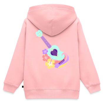 Ukulélé cœur pastel menthe avec fleurs d'Hibiscus - Sweat Premium à capuche zippé enfant bio - rose - Dos - AI Model Kid Female (0cm)