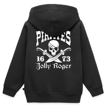 Pirate Jolly Roger 1673 - Sweat Premium à capuche zippé enfant bio - noir - Dos - AI Model Kid Male (0cm)