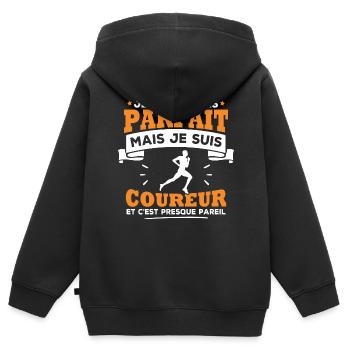 Pas parfait mais je suis coureur - Sweat Premium à capuche zippé enfant bio - noir - Dos - AI Model Kid Male (0cm)