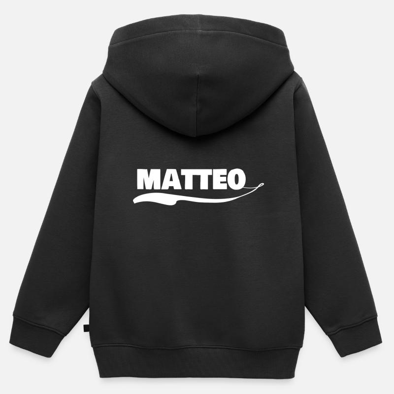 Nome Matteo - Felpa Premium con cappuccio con zip bambino bio - nero