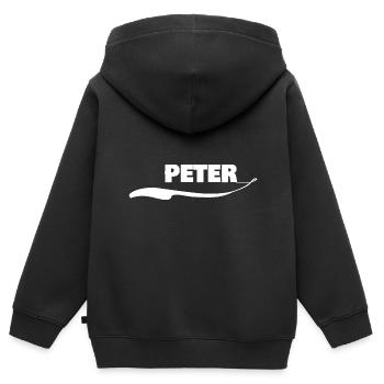 Cadeau pour Peter - Sweat Premium à capuche zippé enfant bio - noir - Dos - AI Model Kid Male (0cm)