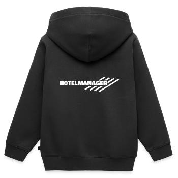 Direction de l’hôtel - Sweat Premium à capuche zippé enfant bio - noir - Dos - AI Model Kid Male (0cm)